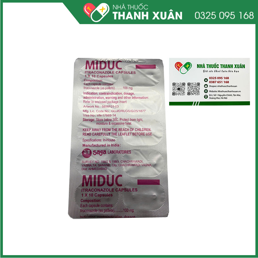 Miduc điều trị nhiễm nấm âm đạo, nấm da hoặc nấm toàn thân